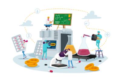 icono con trabajadores trabajando con componentes químicos